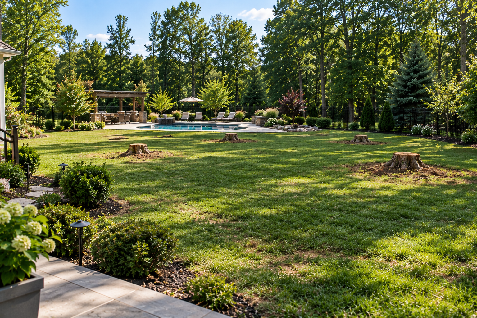Multiple tree stumps ready for professional stump grinding